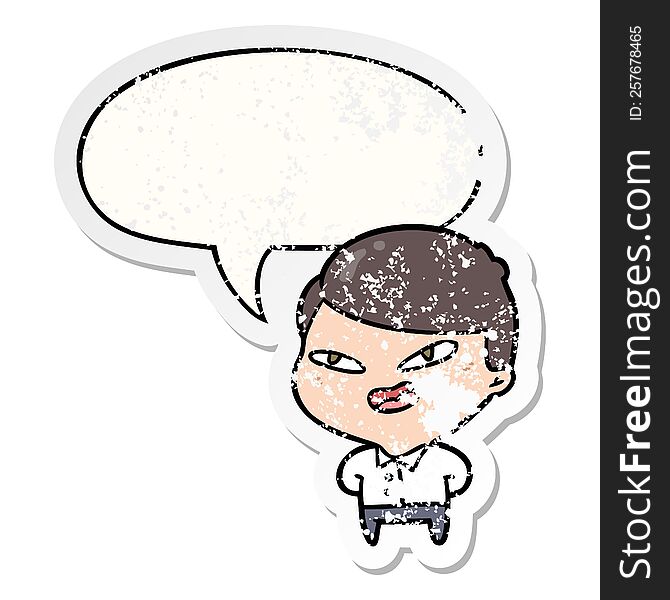 Cartoon Happy Businessman And Speech Bubble Distressed Sticker