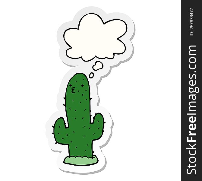 cartoon cactus with thought bubble as a printed sticker