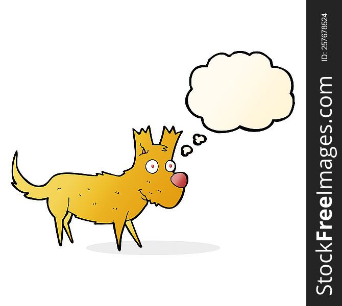 cartoon cute little dog with thought bubble