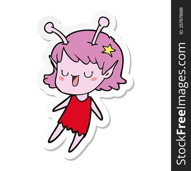 Sticker Of A Happy Alien Girl Cartoon