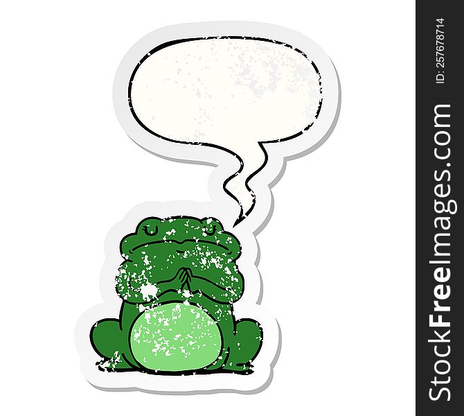 Cartoon Arrogant Frog And Speech Bubble Distressed Sticker