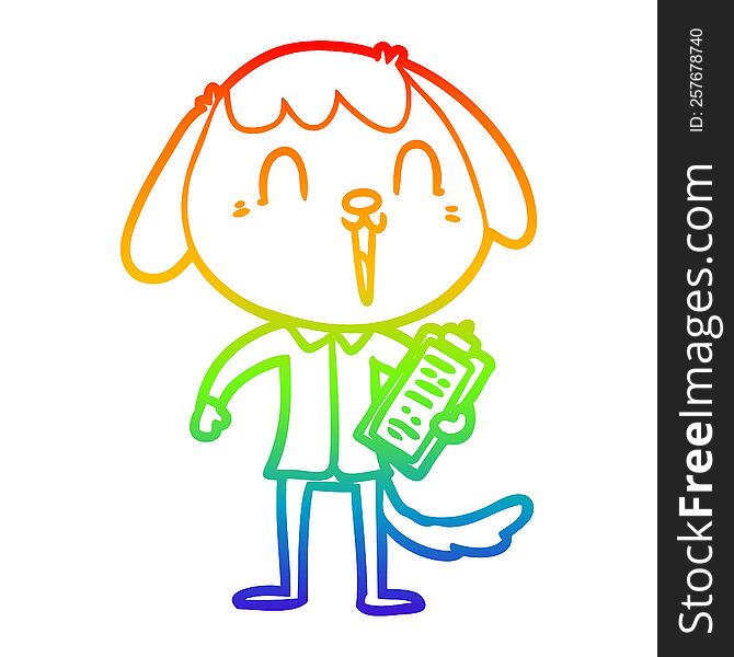 Rainbow Gradient Line Drawing Cute Cartoon Dog Wearing Office Shirt