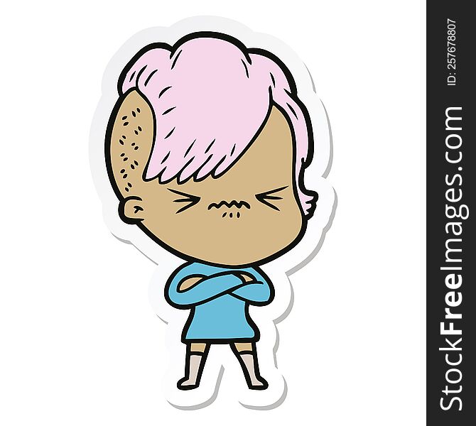Sticker Of A Cartoon Annoyed Hipster Girl