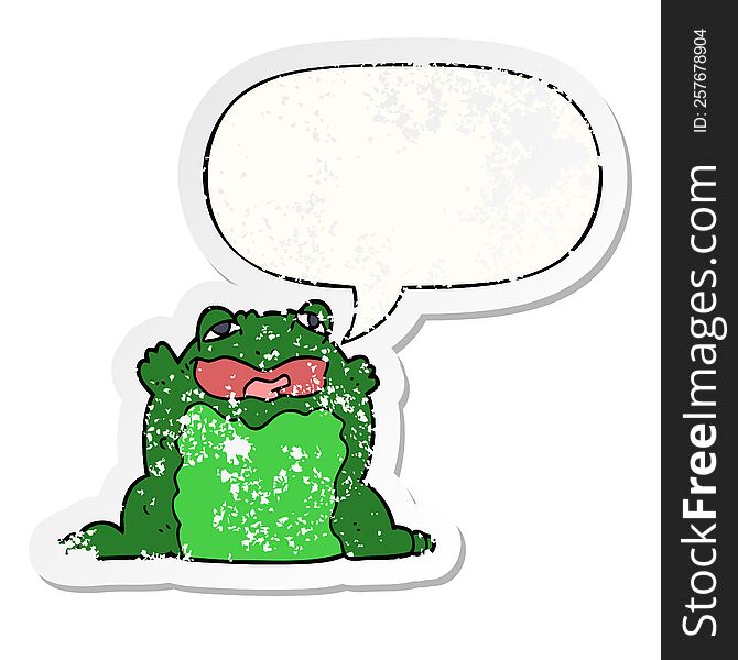 Cartoon Toad And Speech Bubble Distressed Sticker