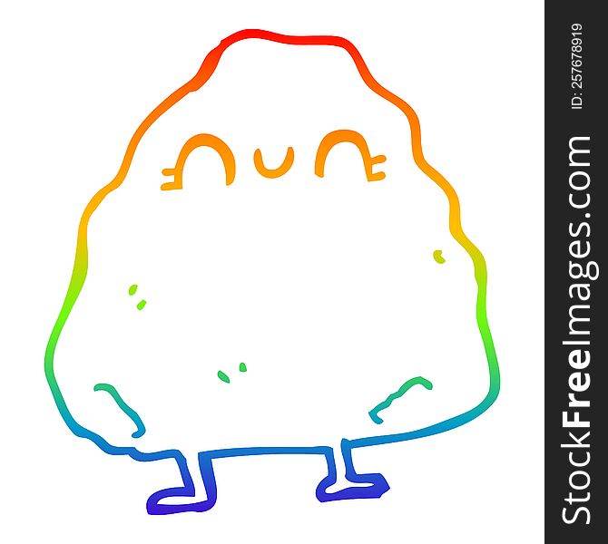 rainbow gradient line drawing of a cartoon rock
