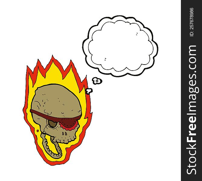 Cartoon Flaming Pirate Skull With Thought Bubble