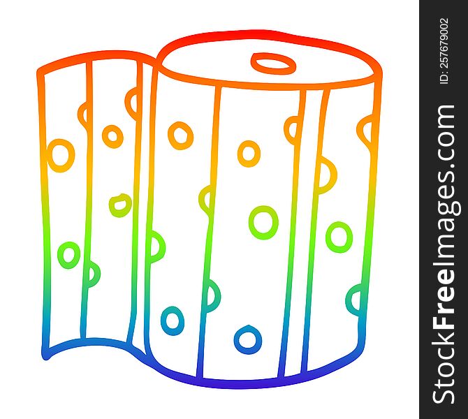 rainbow gradient line drawing of a cartoon kitchen roll