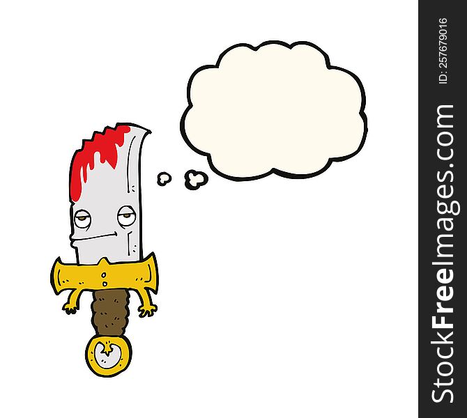 bloody knife cartoon character with thought bubble