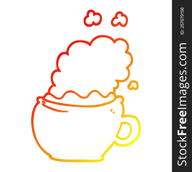 Warm Gradient Line Drawing Cartoon Hot Cup Of Coffee