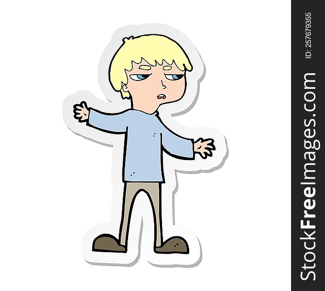 Sticker Of A Cartoon Annoyed Boy