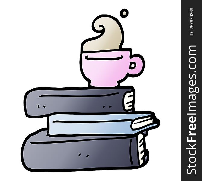 vector gradient illustration cartoon books and cup of coffee