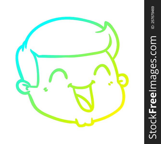 cold gradient line drawing of a happy cartoon male face