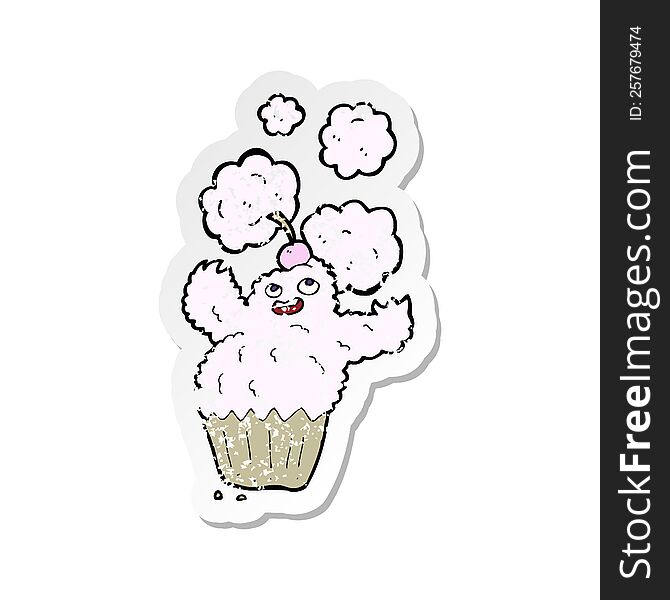 Retro Distressed Sticker Of A Cartoon Cupcake Monster