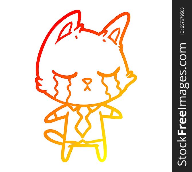 warm gradient line drawing crying cartoon office worker cat