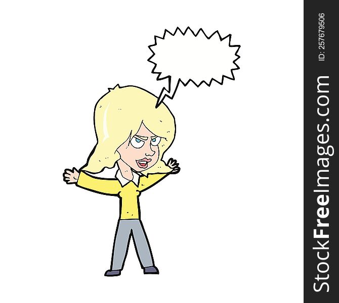 Cartoon Woman Gesturing With Speech Bubble