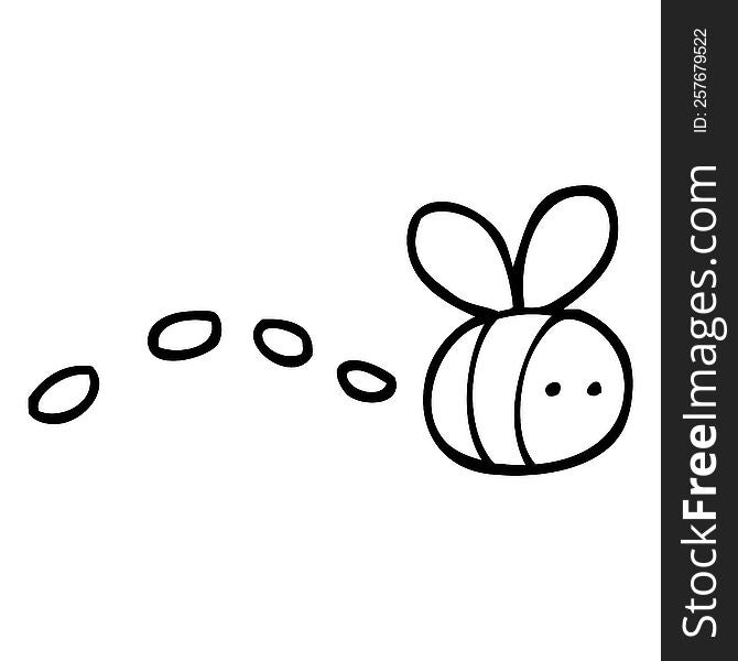 Black And White Cartoon Buzzing Bee