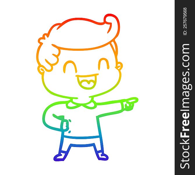 rainbow gradient line drawing of a cartoon happy man pointing