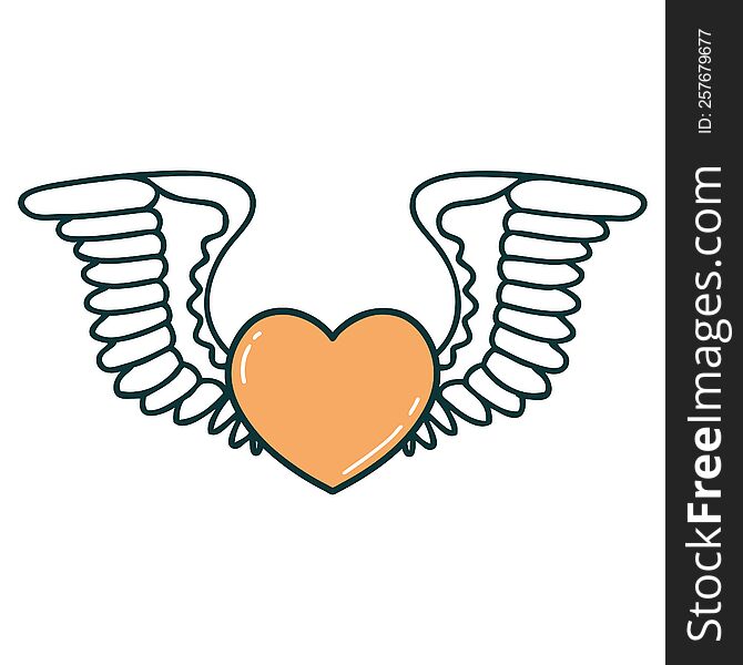 Tattoo Style Icon Of A Heart With Wings