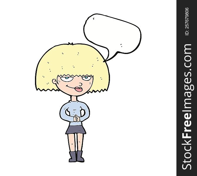 Cartoon Sly Woman With Speech Bubble