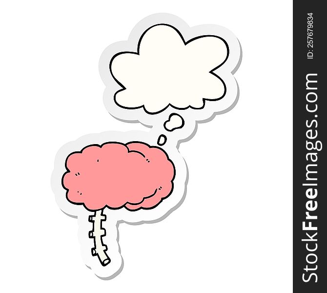 cartoon brain with thought bubble as a printed sticker