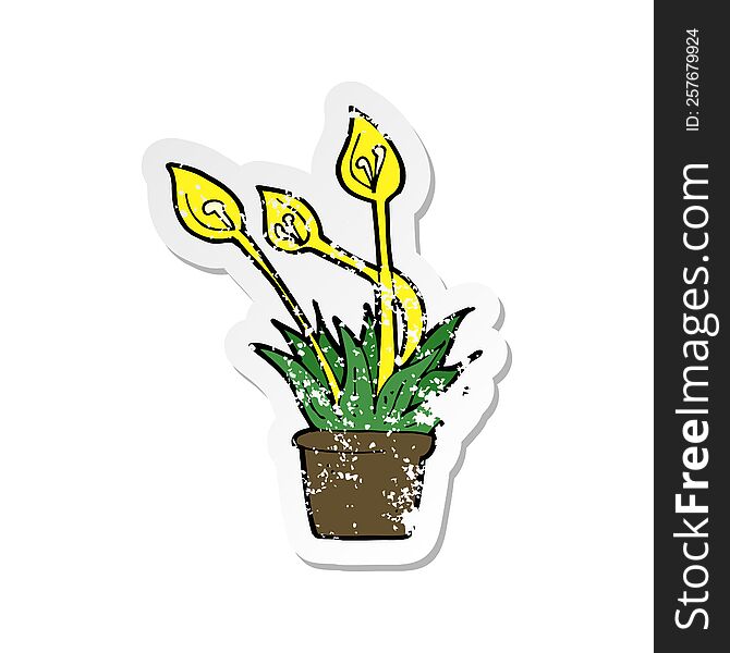 retro distressed sticker of a cartoon orchid plant