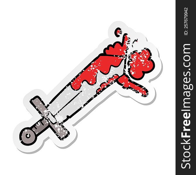 Distressed Sticker Of A Bloody Cartoon Sword