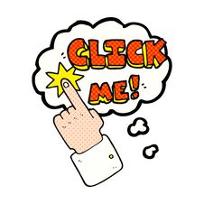 Click Me Thought Bubble Cartoon Sign Stock Image