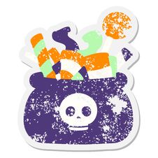 Bag Of Halloween Candy Grunge Sticker Stock Photos