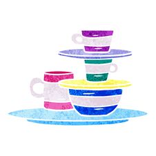 Retro Cartoon Doodle Of Colourful Bowls And Plates Stock Image