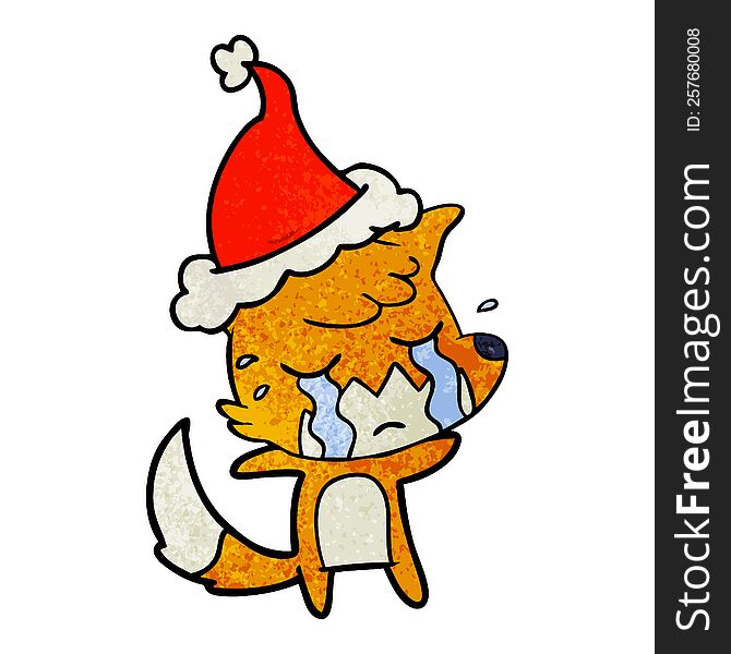 Crying Fox Textured Cartoon Of A Wearing Santa Hat