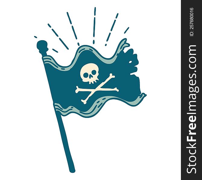 illustration of a traditional tattoo style waving pirate flag