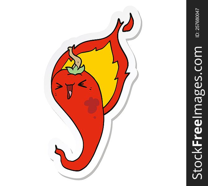 sticker of a cartoon flaming hot chili pepper
