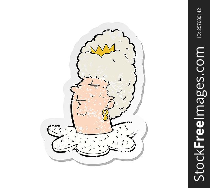 retro distressed sticker of a cartoon queen head