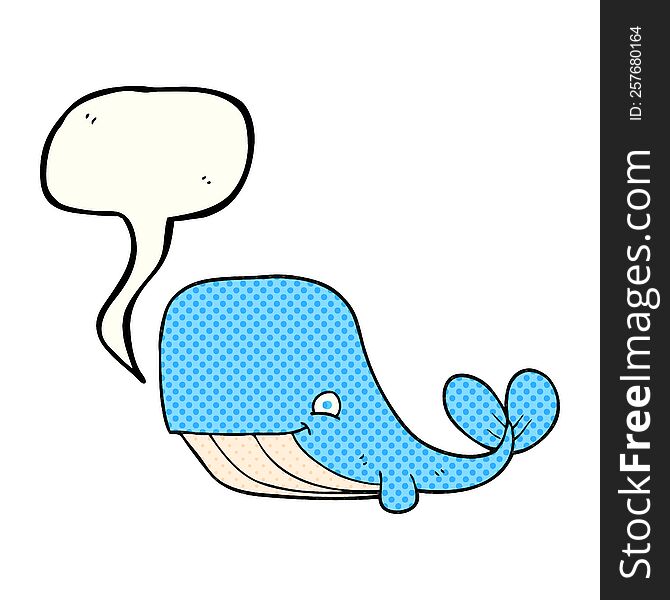 freehand drawn comic book speech bubble cartoon happy whale