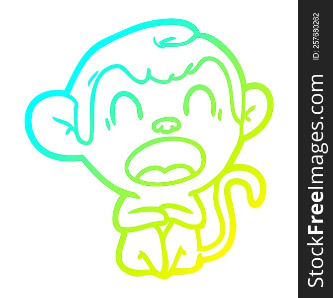 Cold Gradient Line Drawing Yawning Cartoon Monkey