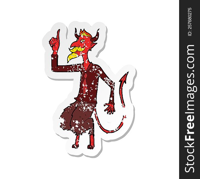 retro distressed sticker of a cartoon devil in shirt and tie