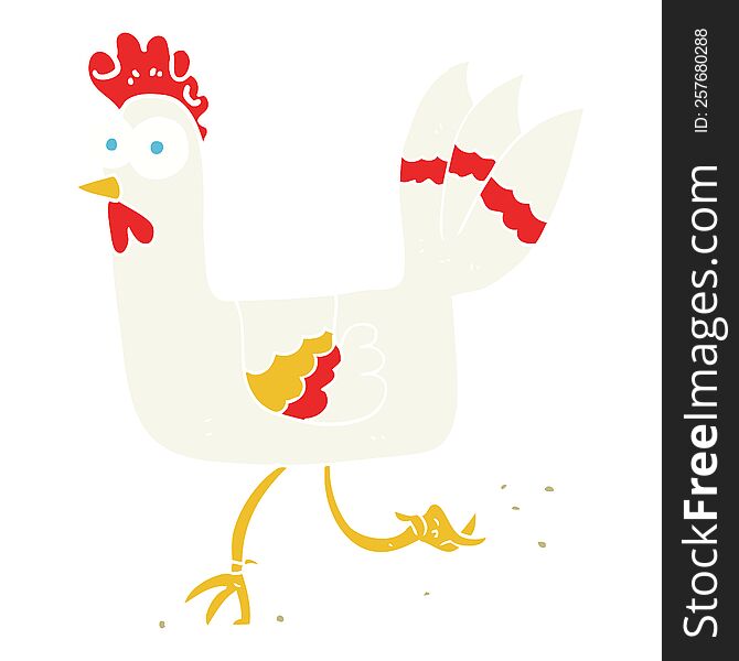 Flat Color Illustration Of A Cartoon Chicken Running