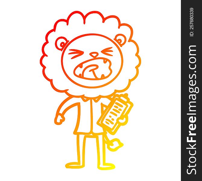 warm gradient line drawing of a cartoon lion salesman