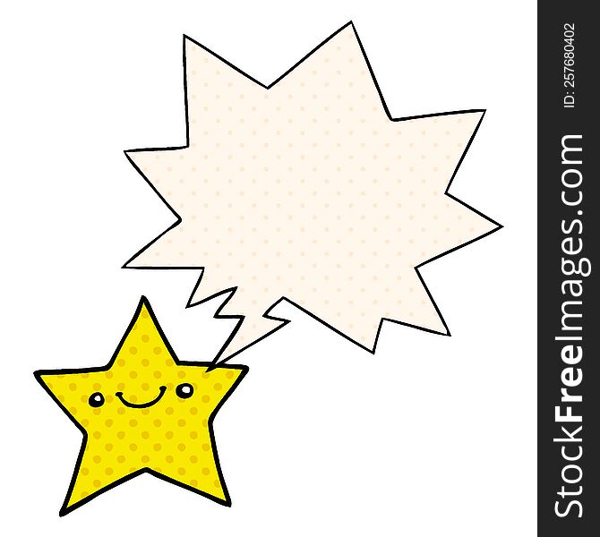 Happy Cartoon Star And Speech Bubble In Comic Book Style
