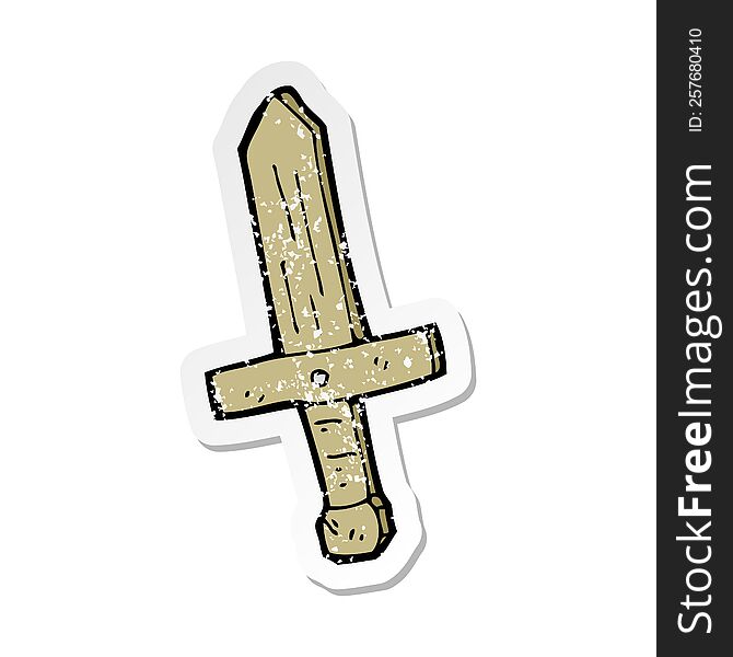 Retro Distressed Sticker Of A Cartoon Wooden Sword