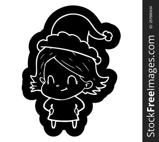 cartoon icon of a friendly girl wearing santa hat