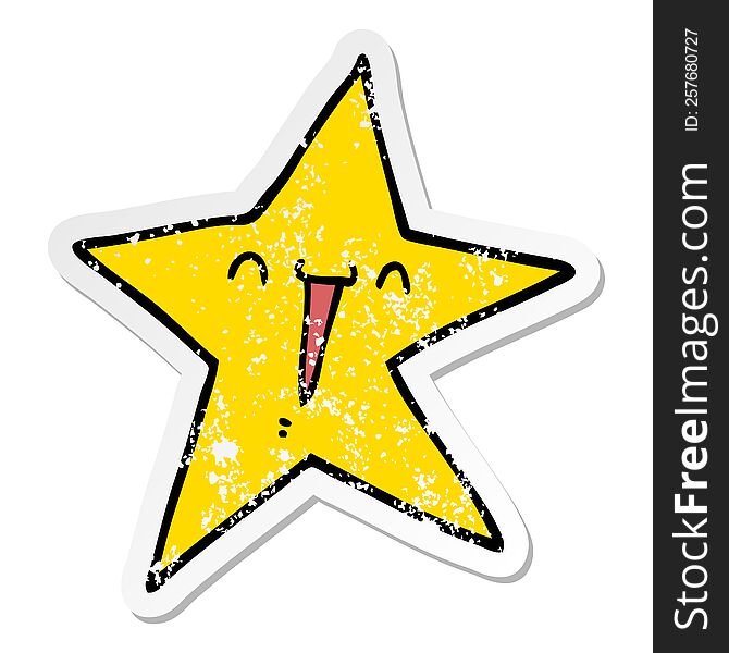 distressed sticker of a happy cartoon star