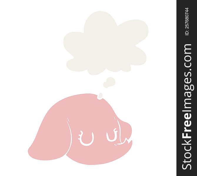 cartoon elephant face with thought bubble in retro style