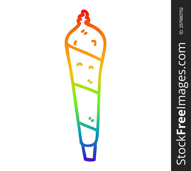rainbow gradient line drawing of a cartoon marijuana joint