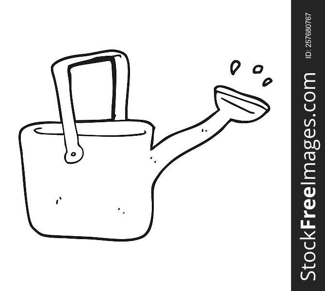 freehand drawn black and white cartoon watering can