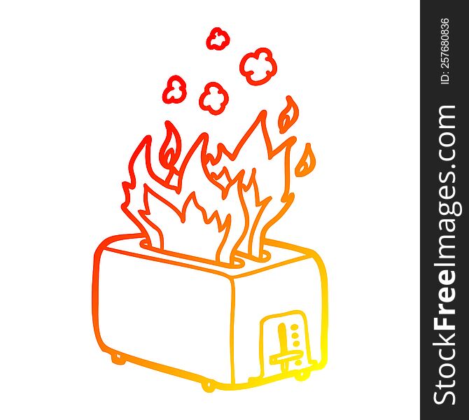Warm Gradient Line Drawing Cartoon Burning Toaster