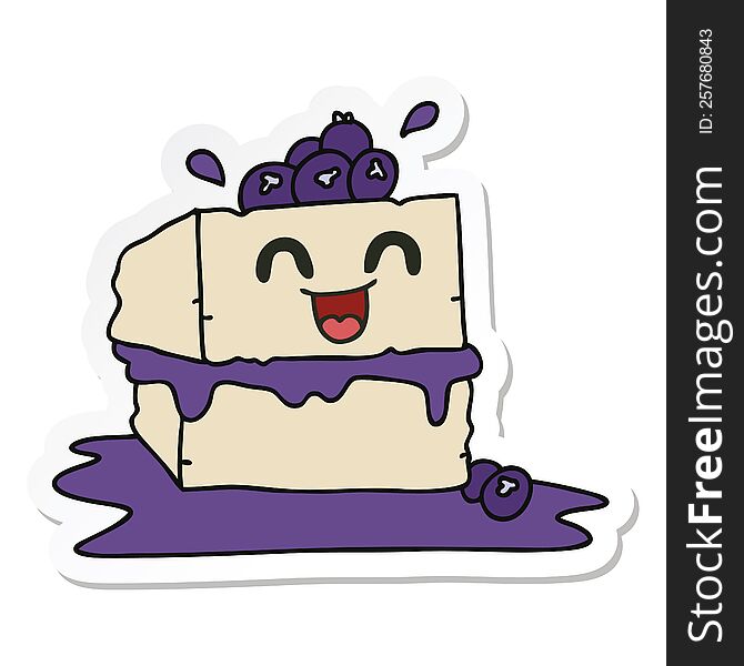 Sticker Of A Quirky Hand Drawn Cartoon Happy Cake Slice