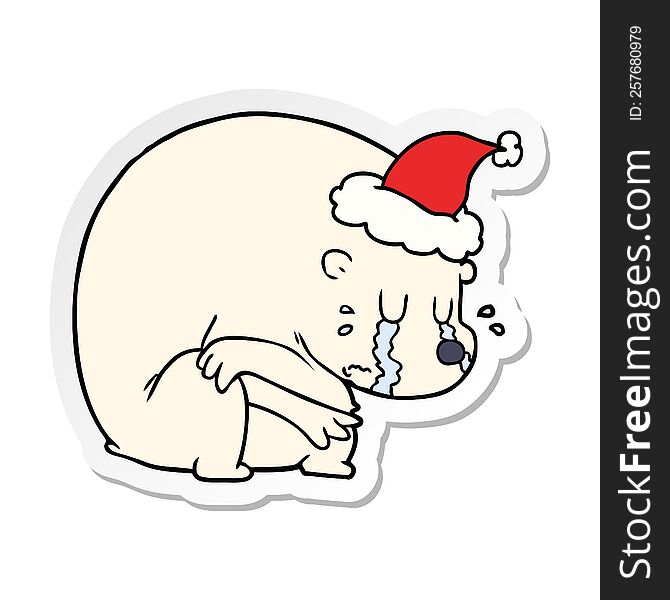 Crying Sticker Cartoon Of A Polar Bear Wearing Santa Hat