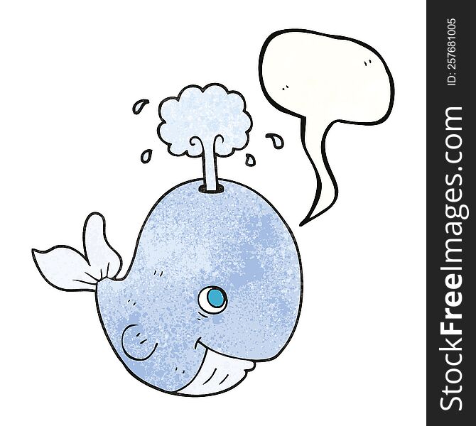 Speech Bubble Textured Cartoon Whale Spouting Water