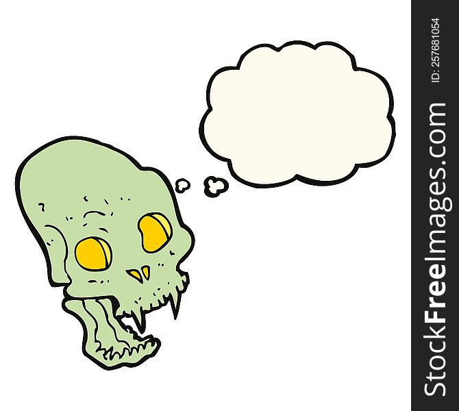 Cartoon Spooky Vampire Skull With Thought Bubble